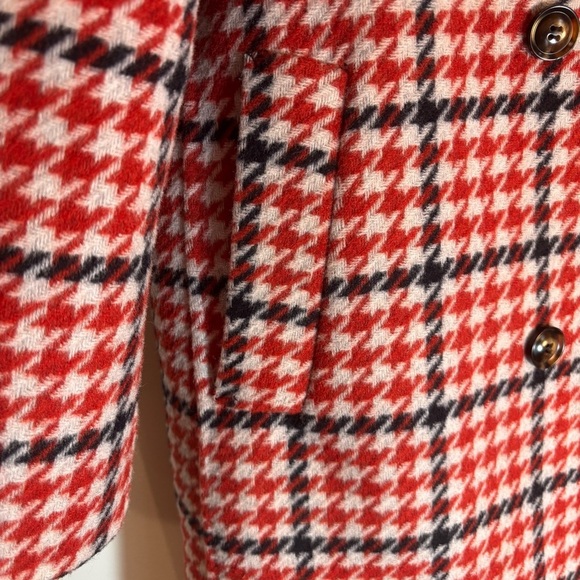 HOUNDSTOOTH SZ L Plaid Coat Double Breasted Wool Cashmere Blend Unlined Pockets - Picture 4 of 9